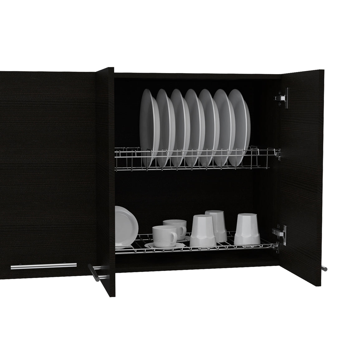 Wall Cabinet 24" H, Four Doors, With Two Internal Shelves And Internal Plate And Glass Organizer, Black Black Particle Board Particle Board