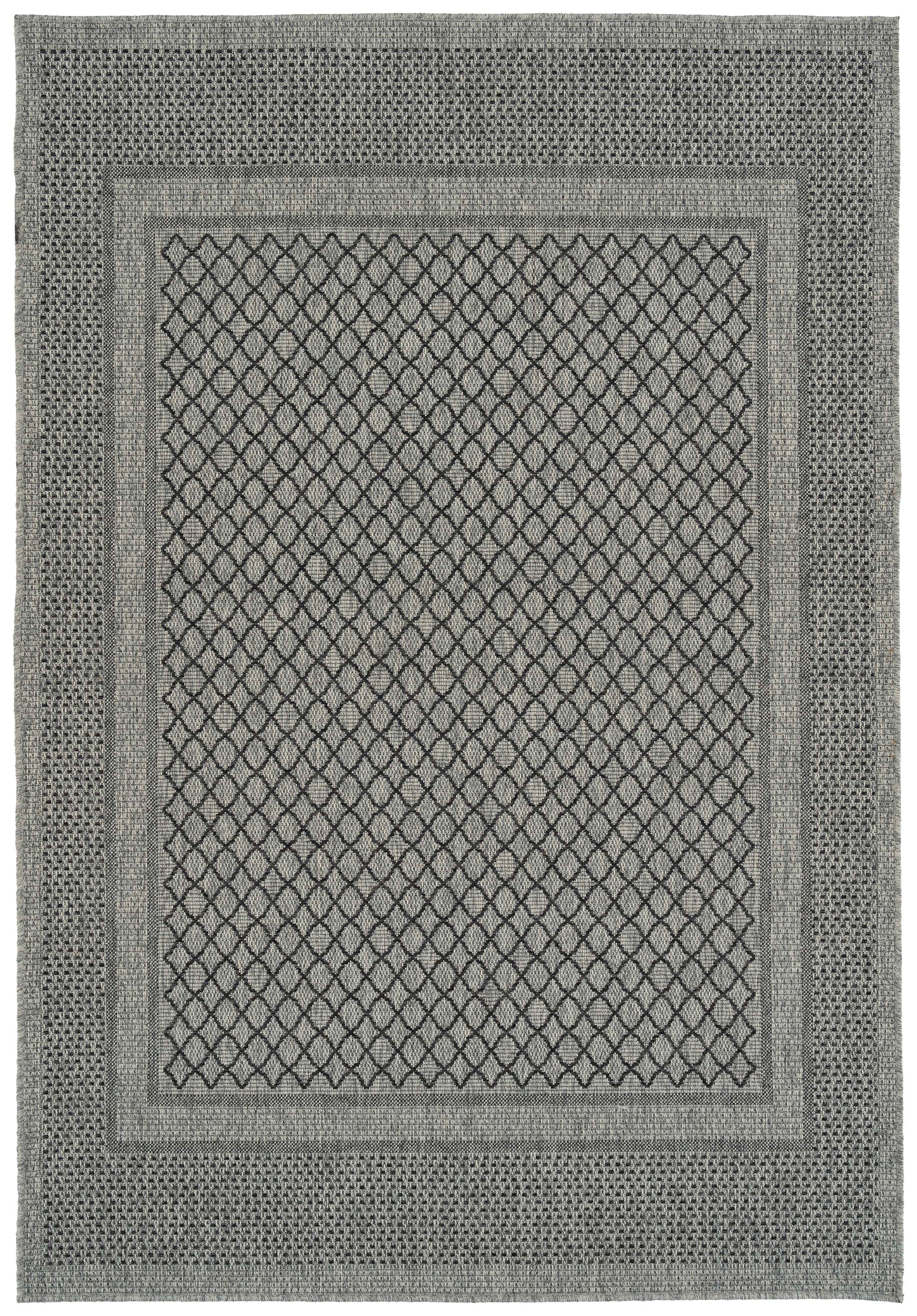 Modern, Transitional, Geometric, Southwestern, Textured High Low Cut & Loop 7'10" X 10' Rectangle Area Rug Charcoal Polypropylene