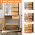 Vanity Desk Set Stool & Dressing Table With Led Lighting Mirror Drawer And Compartments Modern Wood Cosmetic Table Chest Of Drawers Nature Color Natural Wood Particle Board