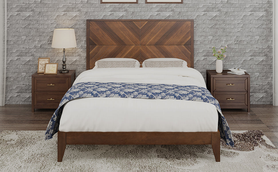 Mid Century Modern Platform Bed Wood Slat Support With No Box Spring Needed,King Walnut Box Spring Not Required King Walnut Wood Bedroom Mid Century Modern Bed Frame Wood