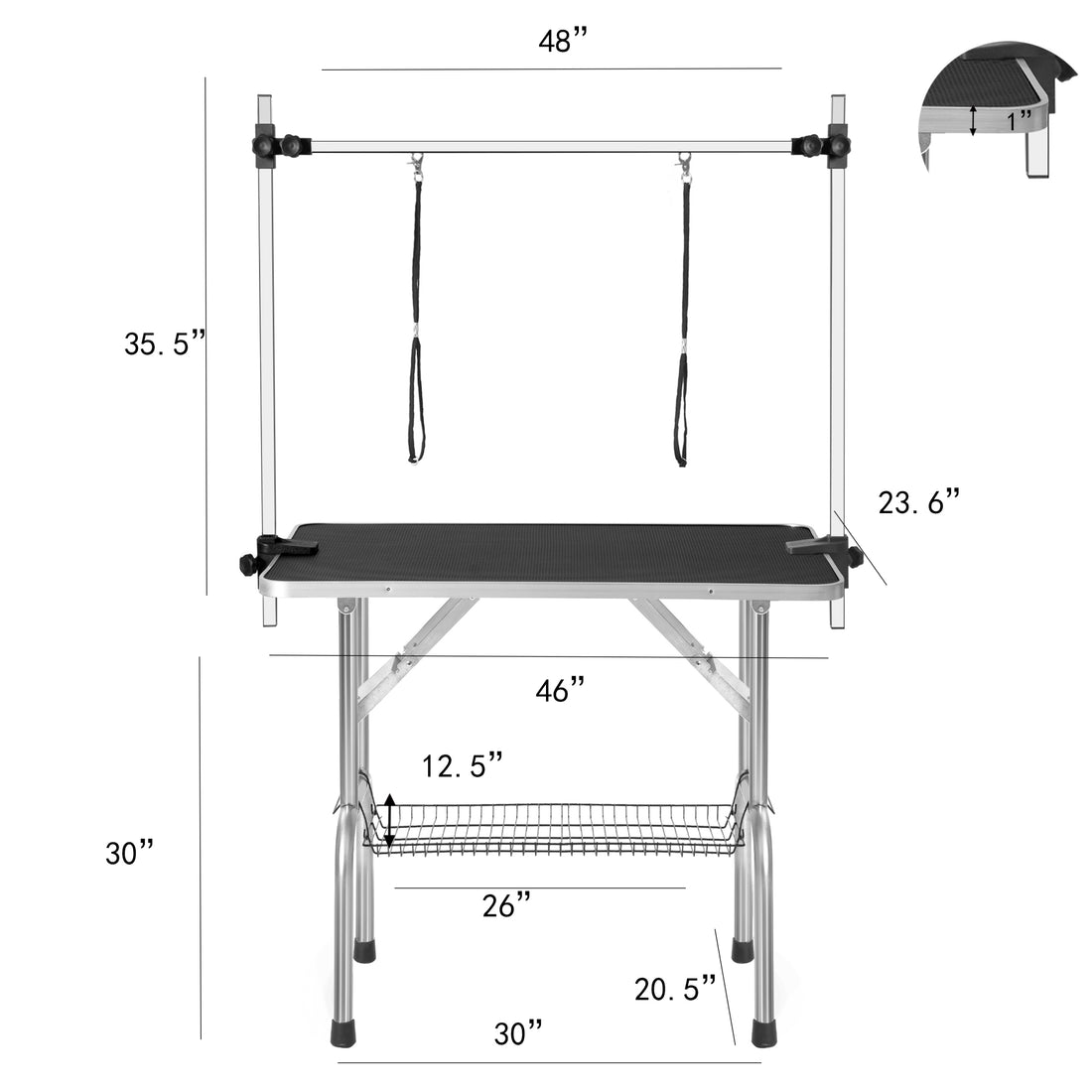 Professional Dog Pet Grooming Table Large Adjustable Heavy Duty Portable W Arm & Noose & Mesh Tray Black Stainless Steel