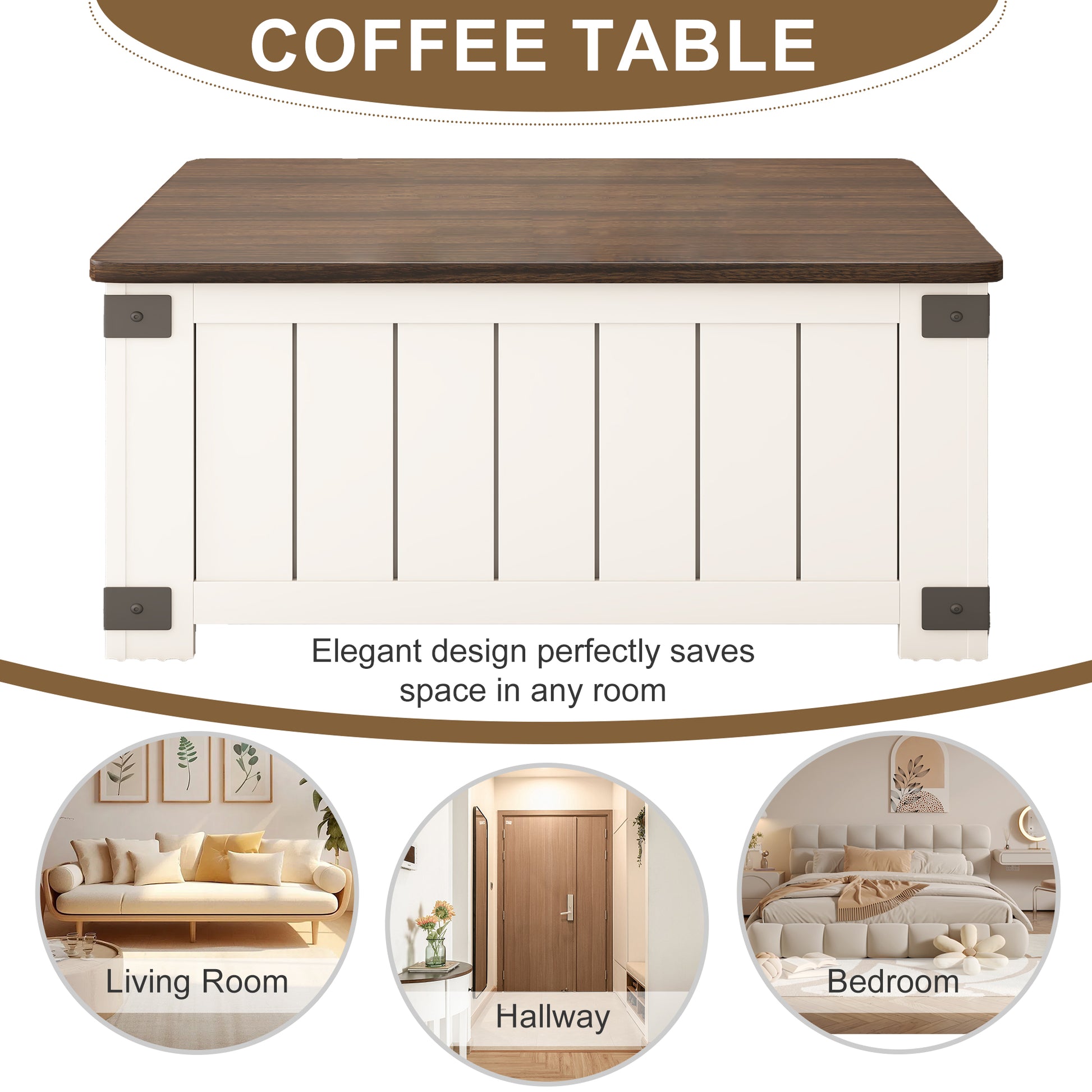 Farmhouse Lift Top Coffee Table With Storage, Wood Square Center Table With Charging Station&Usb Ports, Living Room Central Table 4 Grids Large Hidden Space, For Living Room, Bedroom, Home Office