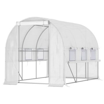 Outsunny 10' X 7' X 7' Walk In Tunnel Greenhouse, Outdoor Green House With Anti Tear Pe Cover, Zipper Doors And Mesh Windows, White White Plastic