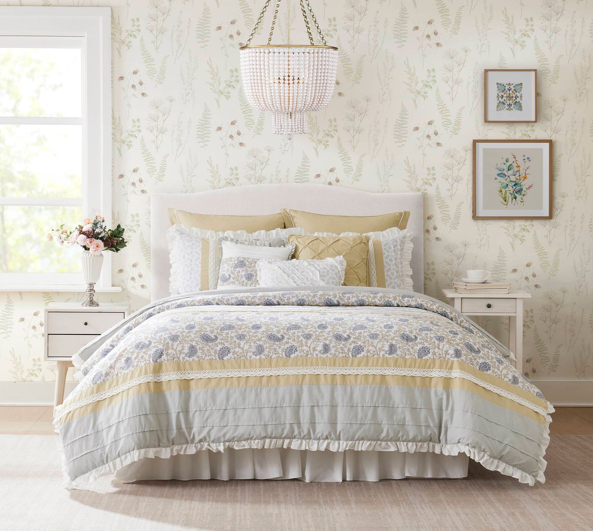9 Piece Cotton Percale Comforter Set Yellow Queen Queen Yellow Polyester