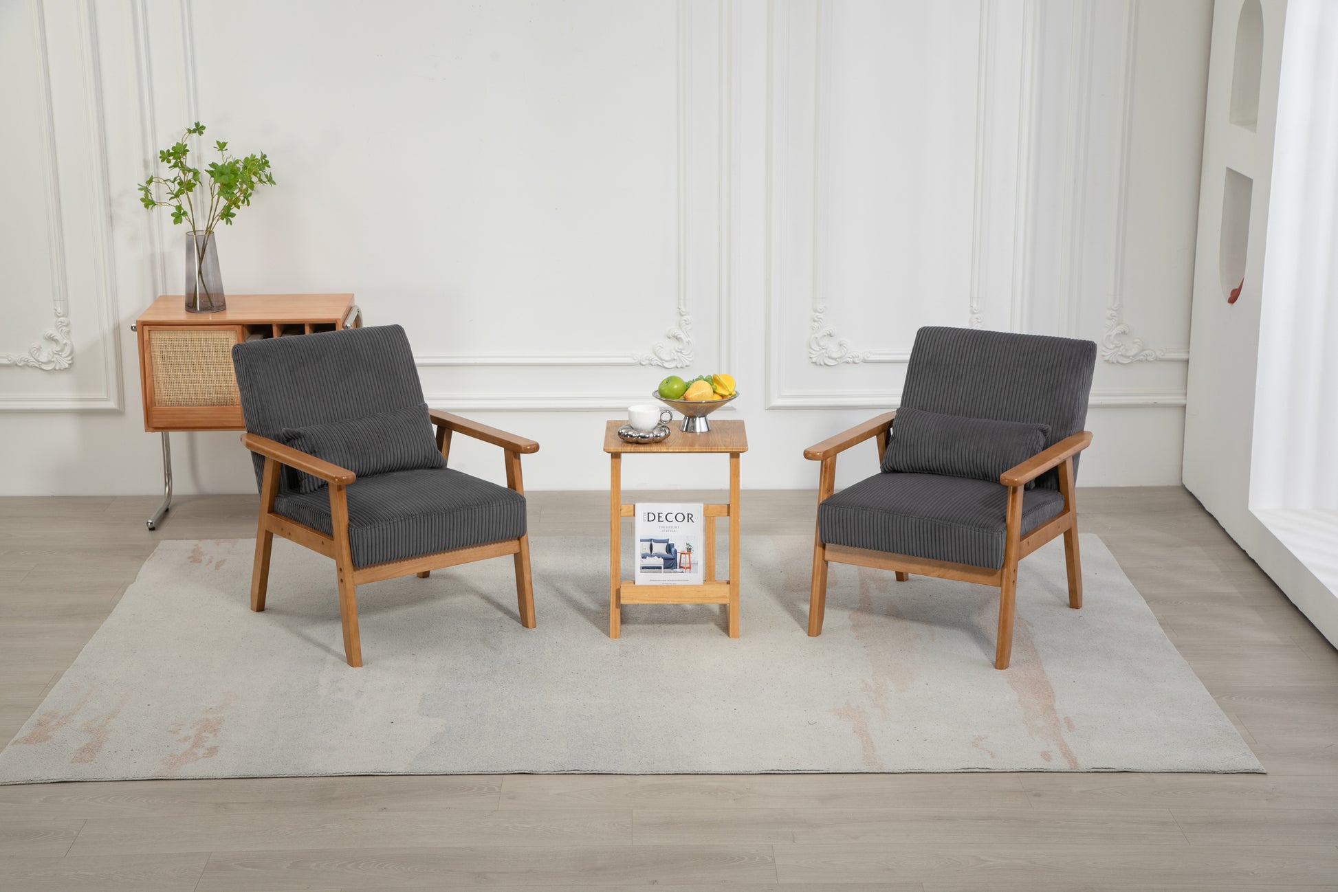 Leisure Chair With Solid Wood Armrest And Feet, Leisure Chair, Wood Frame, Velvet, L, Solid Rubber Wood Legs, Mid Century Modern Accent Chair, For Living Room Bedroom Studio Chair,Two Packs Dark Gray Corduroy