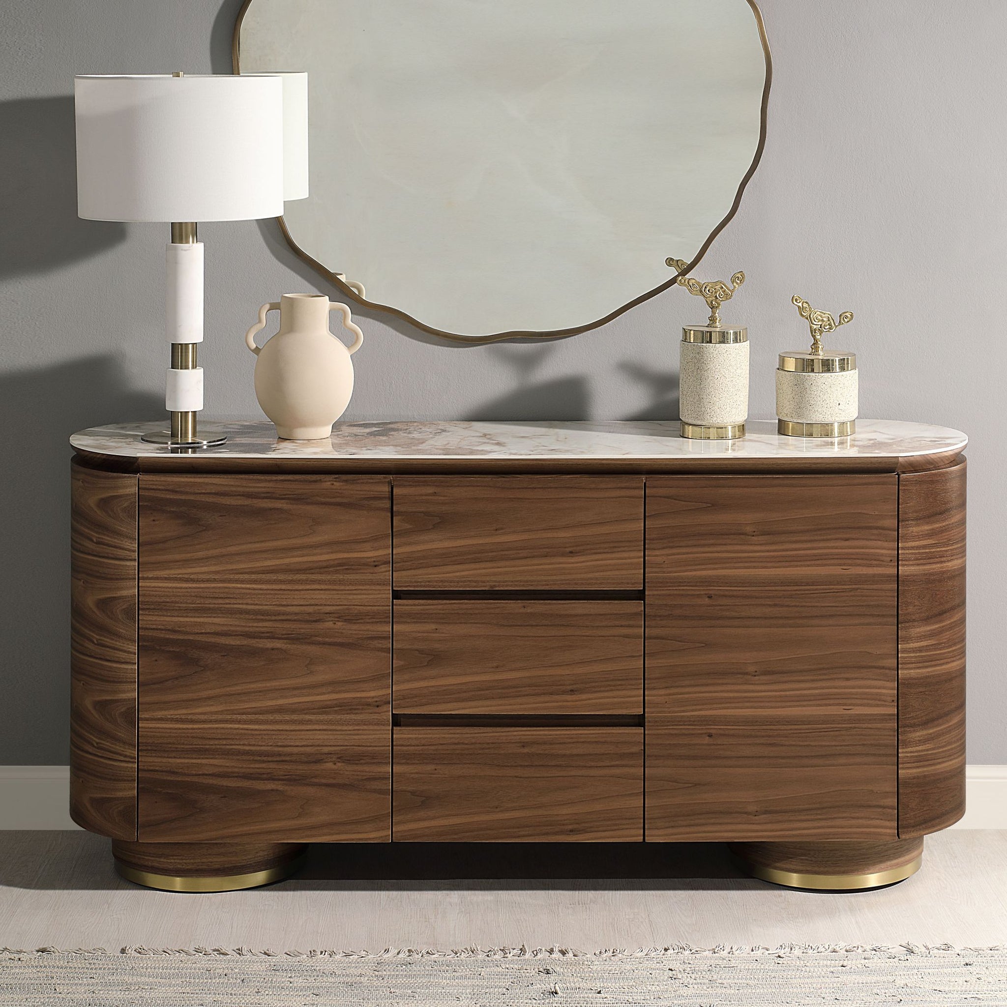 Willene Server W Ceramic Top, Ceramic Top & Walnut Finish Dn03148 Walnut Wood Stainless Steel