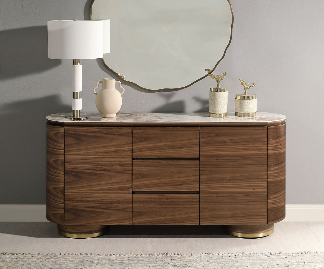 Willene Server W Ceramic Top, Ceramic Top & Walnut Finish Dn03148 Walnut Wood Stainless Steel