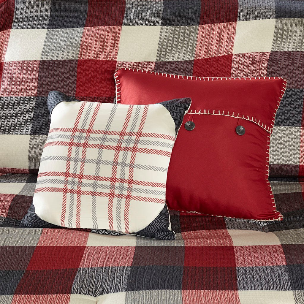 7 Piece Herringbone Comforter Set Red Cal King California King Red Polyester