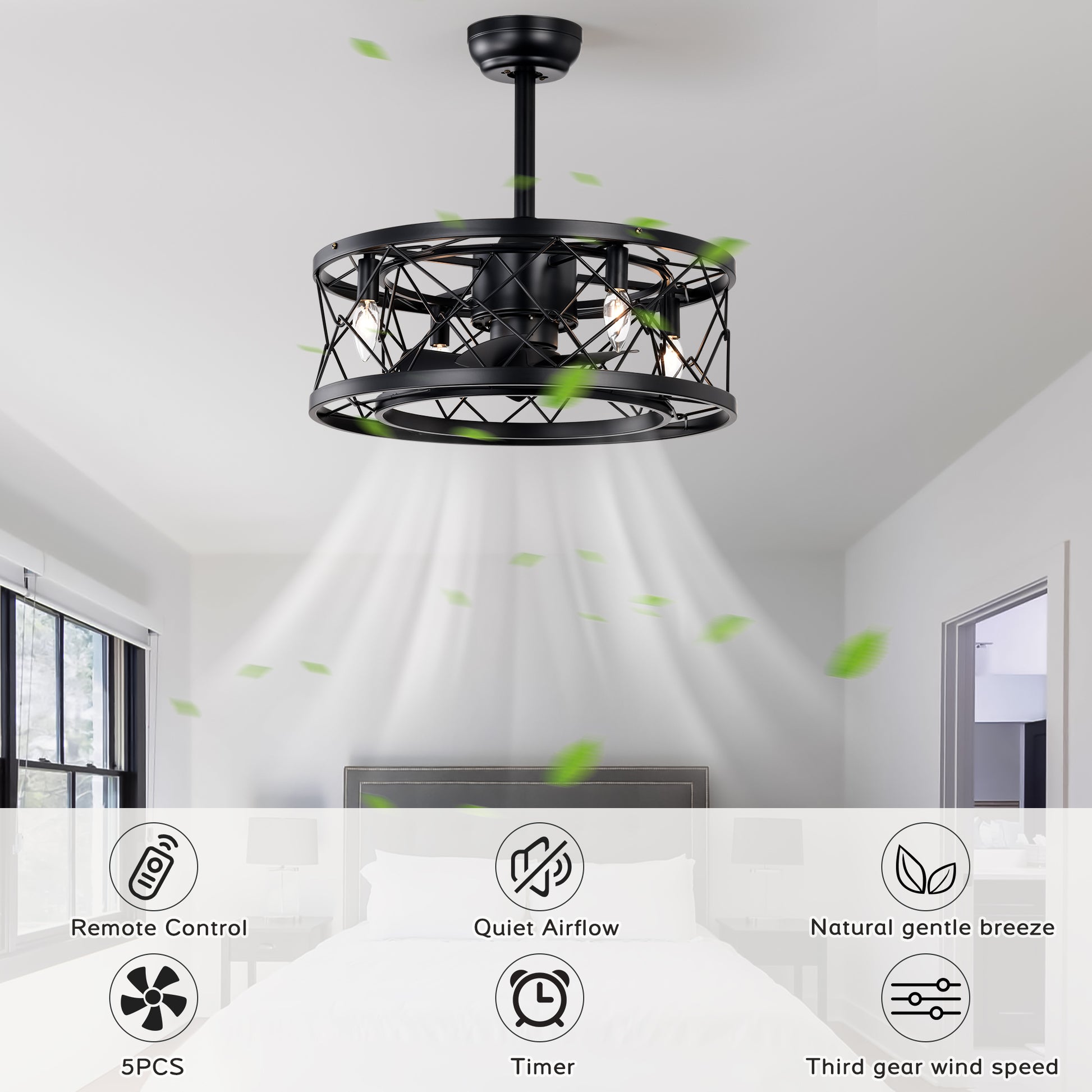 Ceiling Fan Ac Motor Low Noise Small Ceiling Fan Modern Enclosed Reversible Motor Ceiling Fan For Farmhouse, Bedroom Living Roombedroom Matte Black Abs Metal