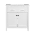 30 Inch Bathroom Vanity With Ceramic Sink, Modern White Single Bathroom Cabinet With 2 Doors And A Shelf, Soft Close Doors White Bathroom Solid Wood Mdf