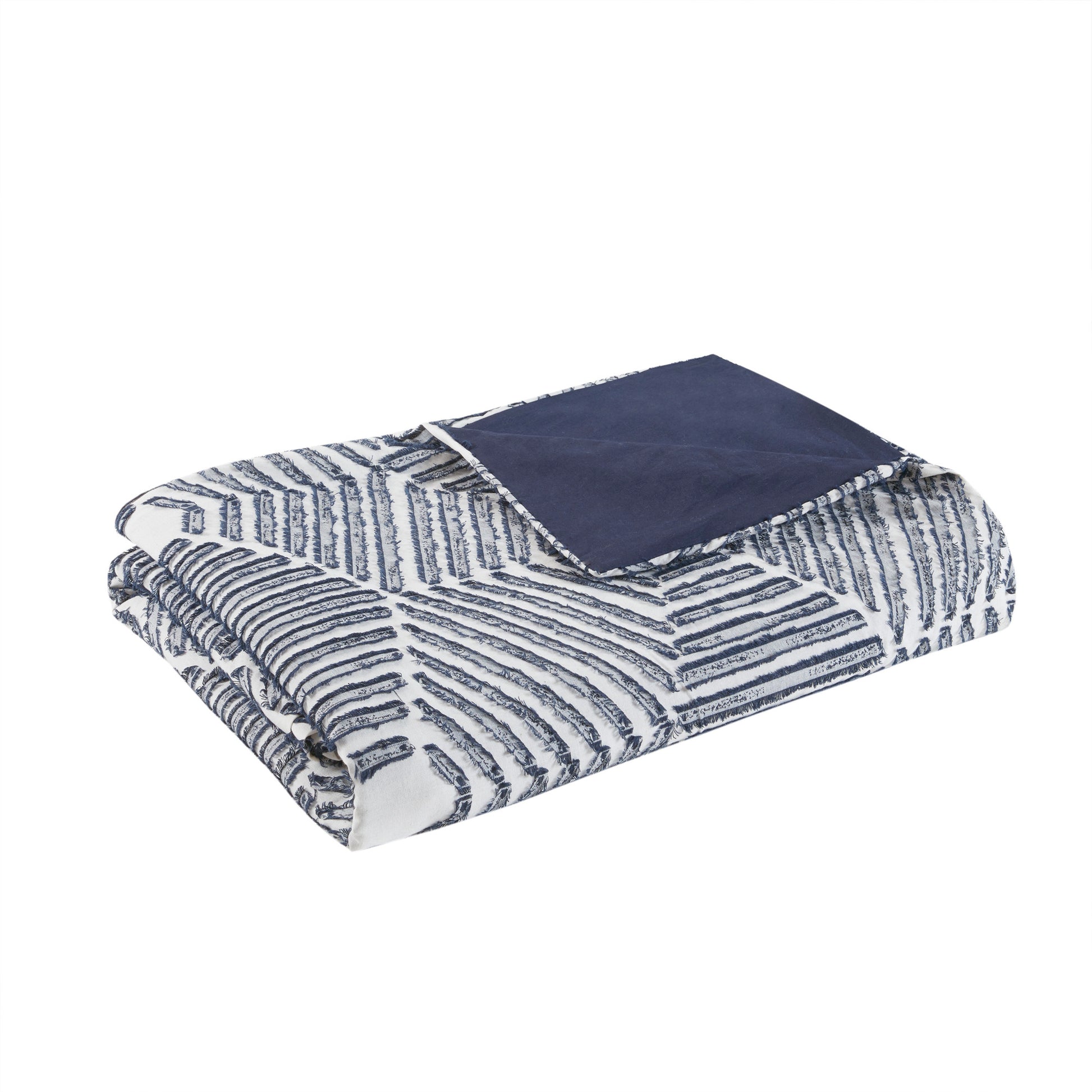 Cotton Jacquard Duvet Cover Set Queen White Navy Cotton