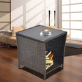 Outdoor Side Coffee Table With Storage Shelf,All Weather Pe Rattan And Steel Frame,Patio Furniture Square,Bistro Table For Garden Porch,Backyard Pool Indoor Black Gold Black Gold Weather Resistant Frame Pe Rattan Iron Waterproof Fabric