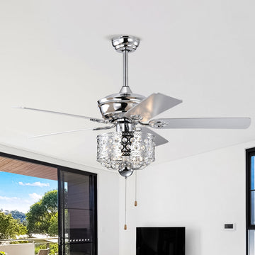 52 Inch Indoor Ceiling Fan With Pull Chain,Reversible Ac Motorspull Chain Chrome No Include Bulb Chrome American Traditional,Antique,Classic,Contemporary Plywood Metal