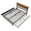 Metal Queen Size Platform Bed With 4 Drawers, Upholstered Headboard And Footboard, Sockets And Usb Ports, Beige Queen Beige Black Fabric Metal