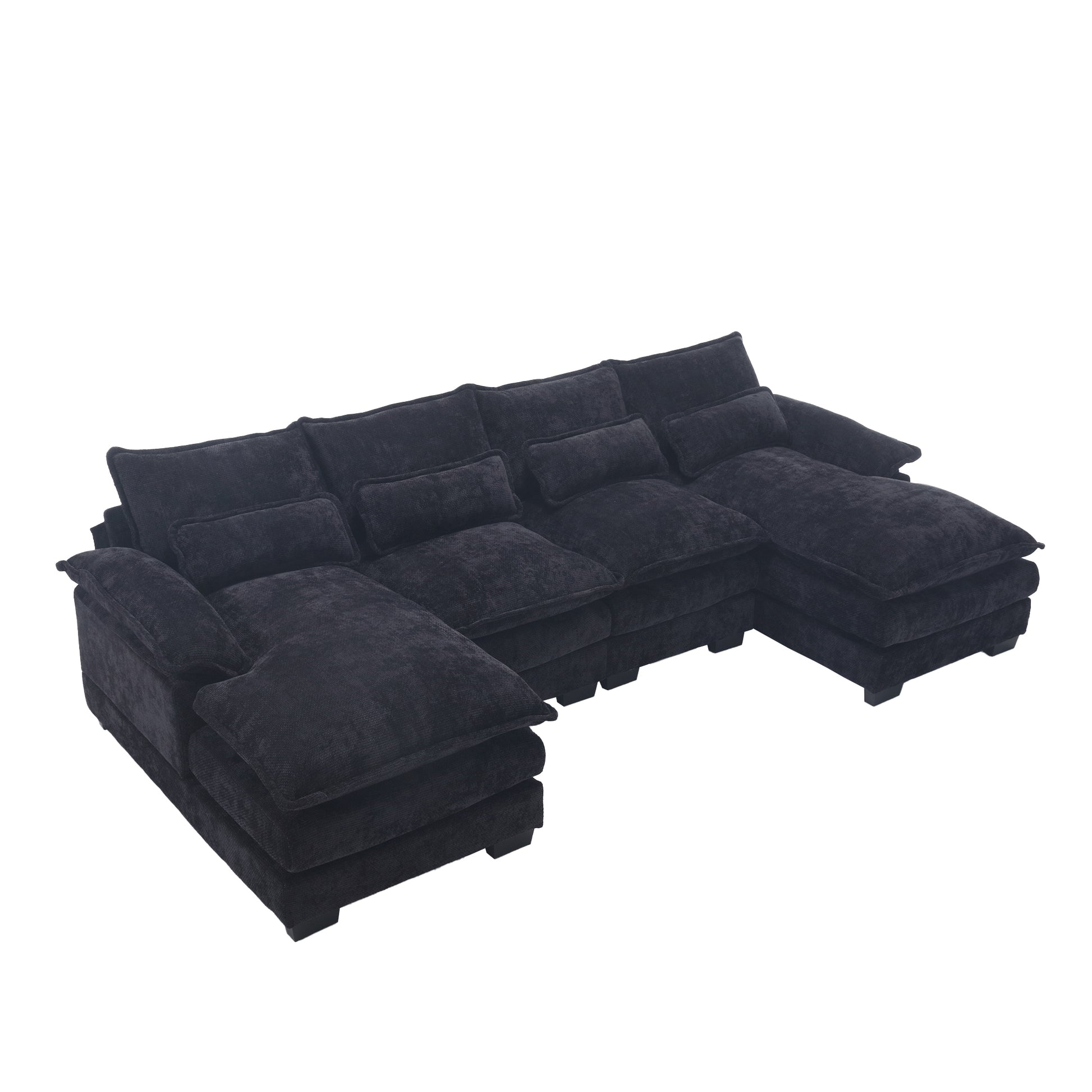 United We Win Modern Large Chenille Fabric U Shape Sectional Sofa Black Chenille 4 Seat