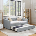 Twin Size Daybed With Trundle Upholstered Sofa Bed, With Vertical Stripes, Linen Fabric, Grey 82.5