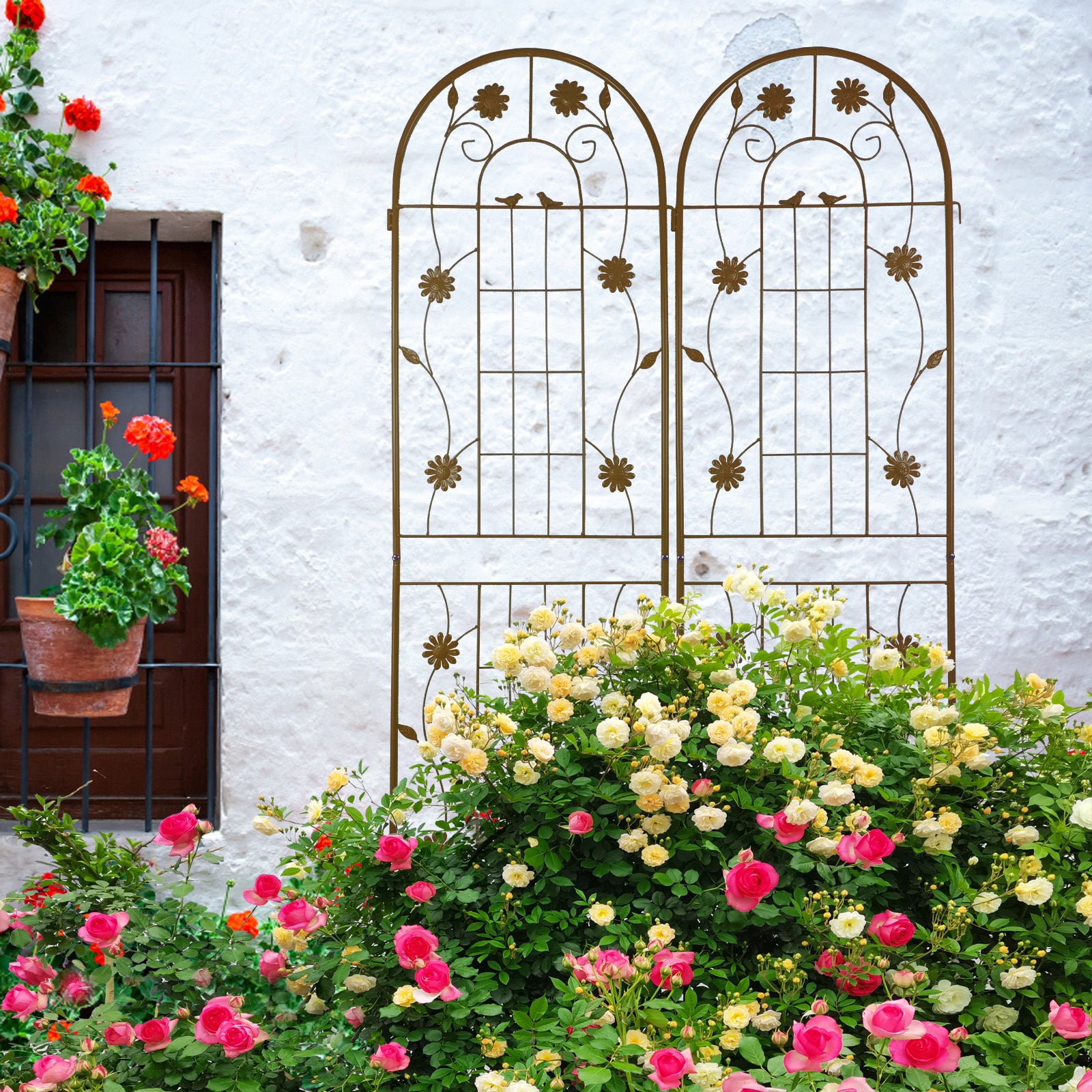 2 Pack Metal Garden Trellis 71" X 19.7" Rustproof Trellis For Climbing Plants Outdoor Flower Support Brown Brown Garden & Outdoor French Country Iron