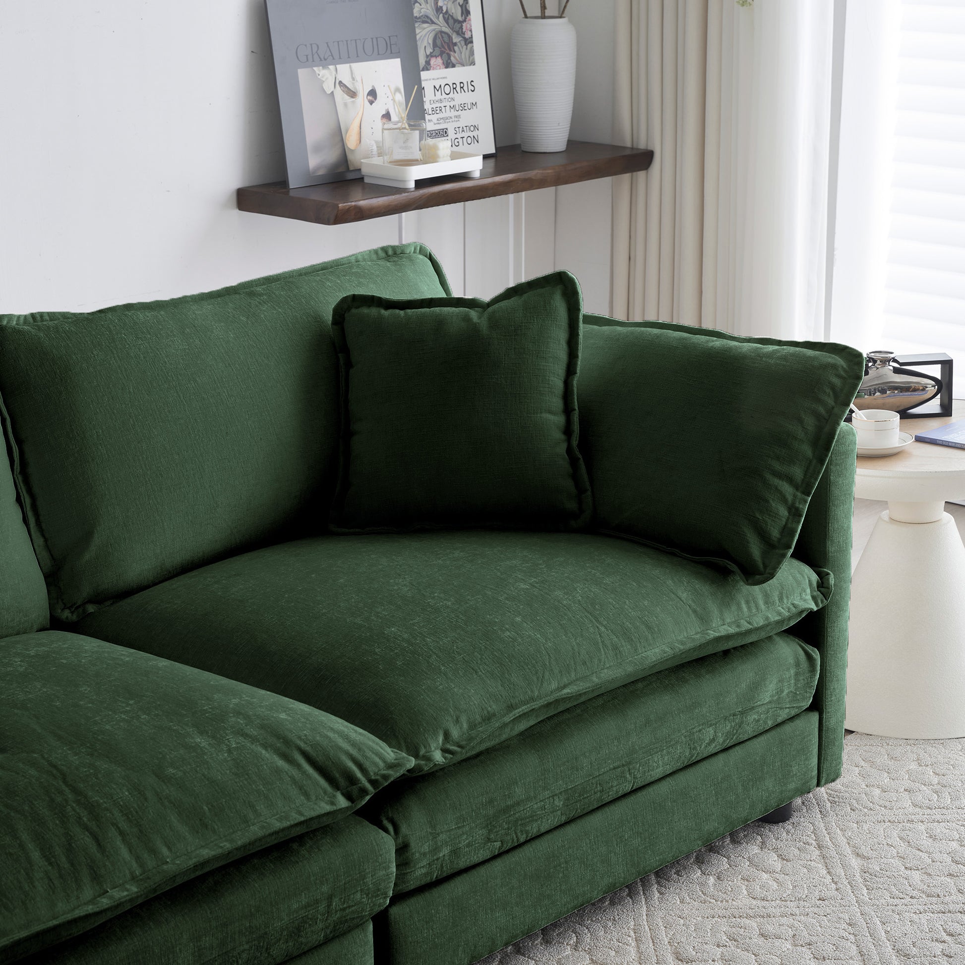 Comfy Deep Single Seat Sofa Upholstered Reading Armchair Living Room Chair Green Chenille Fabric1 Toss Pillow Green Chenille 1 Seat
