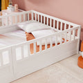 Full Size Floor Bed, Integral Construction With Super High Security Barrier, Door, Children'S Floor Bed Frame, Montessori Wooden Children'S Floor Bed, White Box Spring Required Full White Wood Brown Bedroom American Design,Artsy Pine Bed Frame Pine