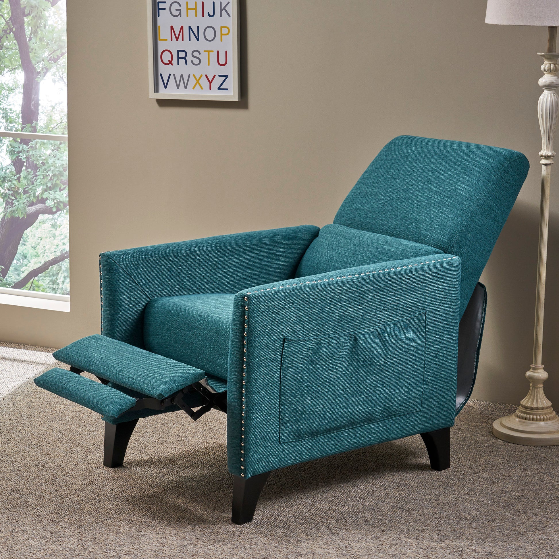 Push Back Recliner Teal Fabric