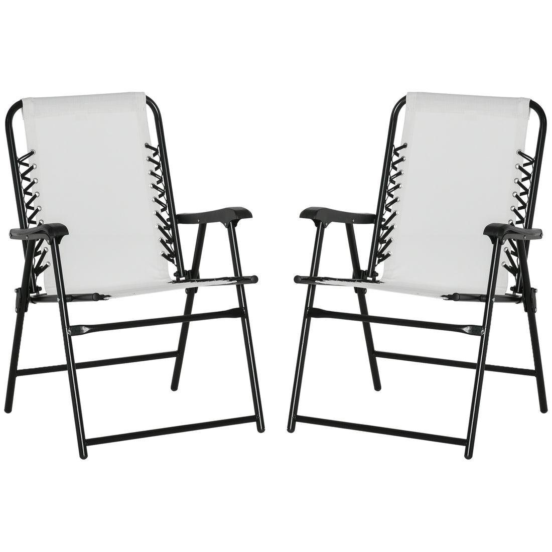 Outsunny Set Of 2 Patio Folding Chairs, Outdoor Bungee Sling Chairs W Armrests, Portable Lawn Chairs For Camping, Garden, Pool, Beach, Backyard, Cream White White Steel