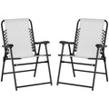 Outsunny Set Of 2 Patio Folding Chairs, Outdoor Bungee Sling Chairs W Armrests, Portable Lawn Chairs For Camping, Garden, Pool, Beach, Backyard, Cream White White Steel