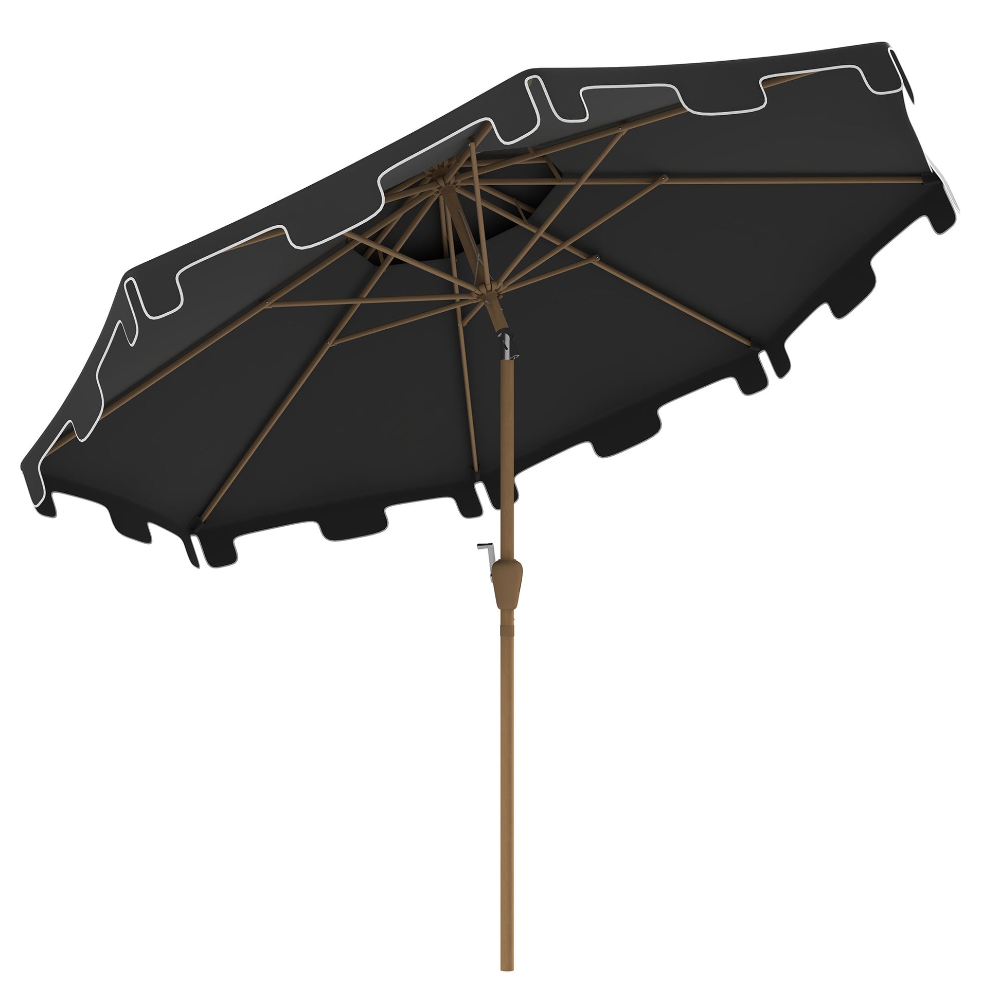 Outsunny 9' Patio Umbrella With Push Button Tilt And Crank, Double Top Ruffled Outdoor Market Table Umbrella With 8 Ribs, For Garden, Deck, Pool, Dark Gray Dark Gray Polyester