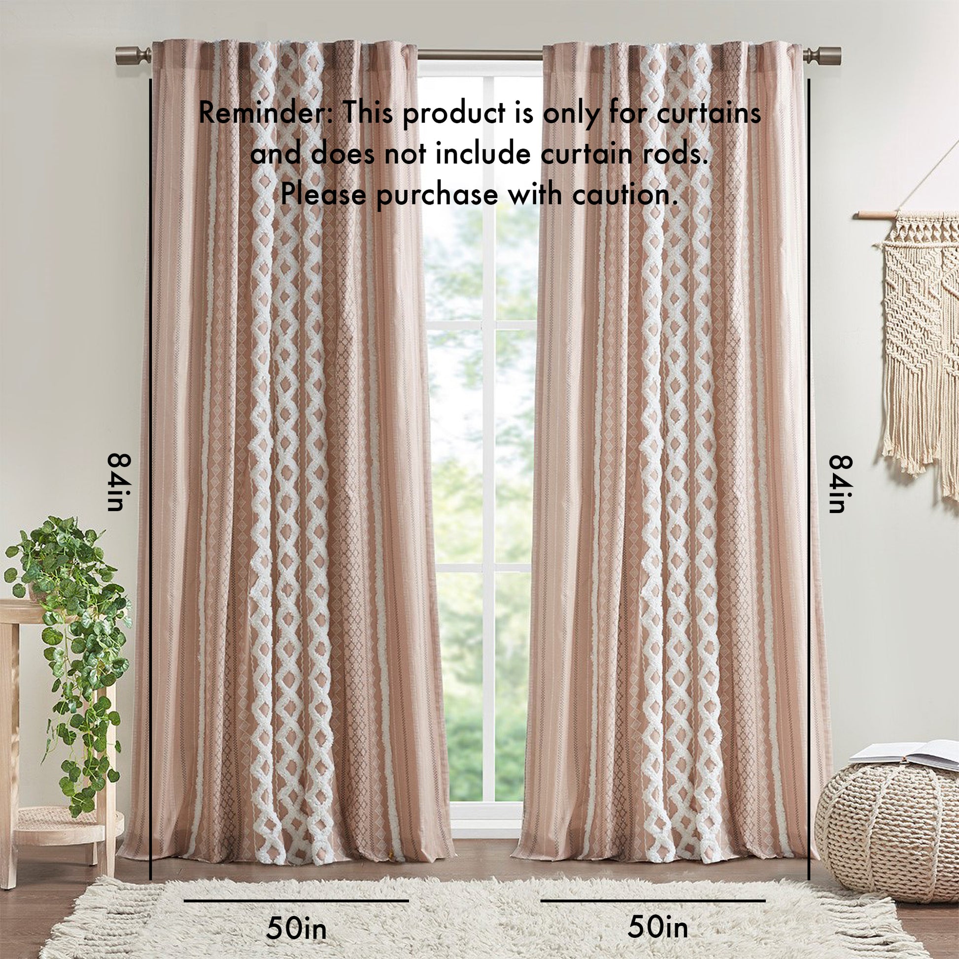 Cotton Printed Curtain Panel With Chenille Stripe And Lining Only 1 Pc Panel Multicolor Cotton