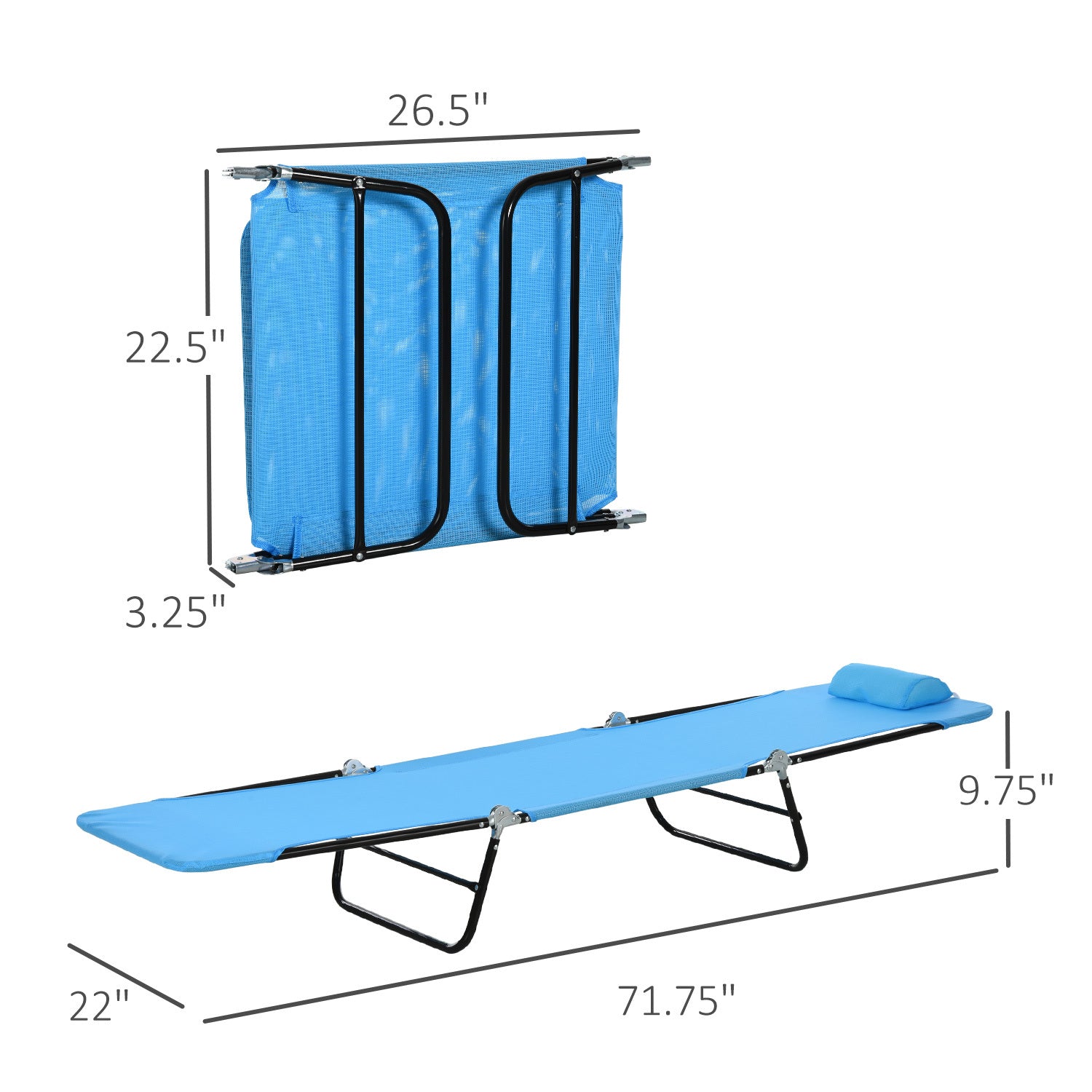 Outsunny Folding Chaise Lounge Chair, Pool Sun Tanning Chair, Outdoor Lounge Chair With Reclining Back,Mesh Seat, Headrest For Beach, Yard, Patio, Blue Blue Steel