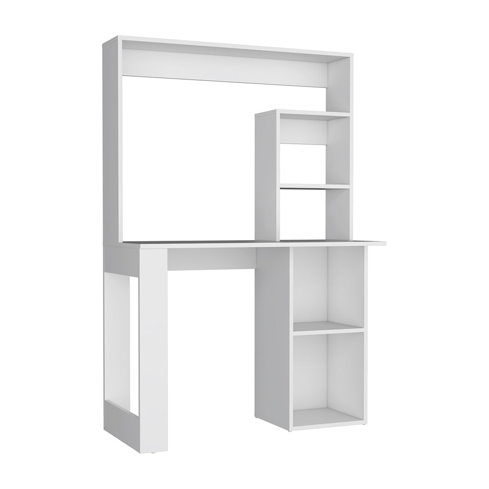 Ethel Writing Computer Desk With Storage Shelves And Hutch, White White Particle Board Particle Board