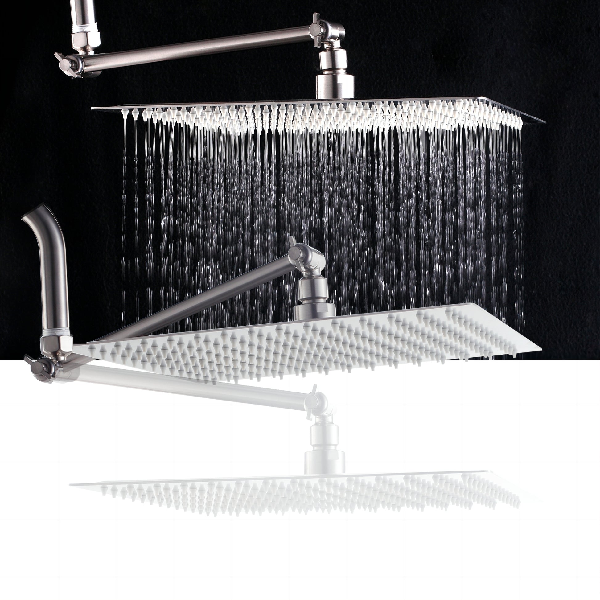 Rain Shower Head With Shower Arm 12 Inch Square, Brushed Nickel Brushed Nickel Stainless Steel