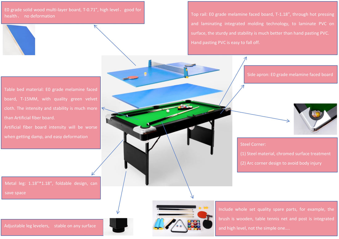 5.5Ft 3 In 1 Billiard Table, 3 In 1 Pool Table, 5.5Ft Game Table, 3 In 1 Table Tennis Table, Billiards, Pool Table, Multifunctional Billiard Table, Multifunctional Table Tennis Table Black Blue Without Foldable American Design,European Multifunctional