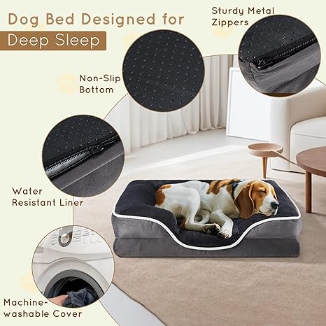 24'' Orthopedic Dog Bed For Small Dog, Memory Foam Dog Bed, Egg Crate Foam Dog Couch Bed With Washable Removable Cover, Grey Grey Faux Fur