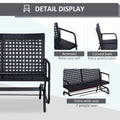 Outsunny Patio 2 Person Wicker Glider Bench Rocking Chair, Outdoor All Hand Woven Pe Rattan Loveseat W Ergonomic Design Rocking System For Patio, Garden, Porch, Lawn, Black Black Steel