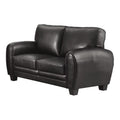 Cushioned Loveseat Upholstered In Black Bonded Leather Black Wood 2 Seat