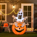 Homcom 6' Halloween Inflatables Outdoor Decorations Jack O Lantern Pumpkin And Ghostsblow Up Led Yard Decor For Garden, Lawn, Party, Holiday, Waterproof White Polyester