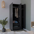 Ohio Armoire Wardrobe With 3 Doors, 2 Drawers, And 4 Tier Shelves Black Black Particle Board