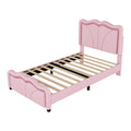 Twin Size Upholstered Platform Bed With Curve Shaped And Height Adjustbale Headboard,Led Light Strips,Pink Twin Pink Upholstered