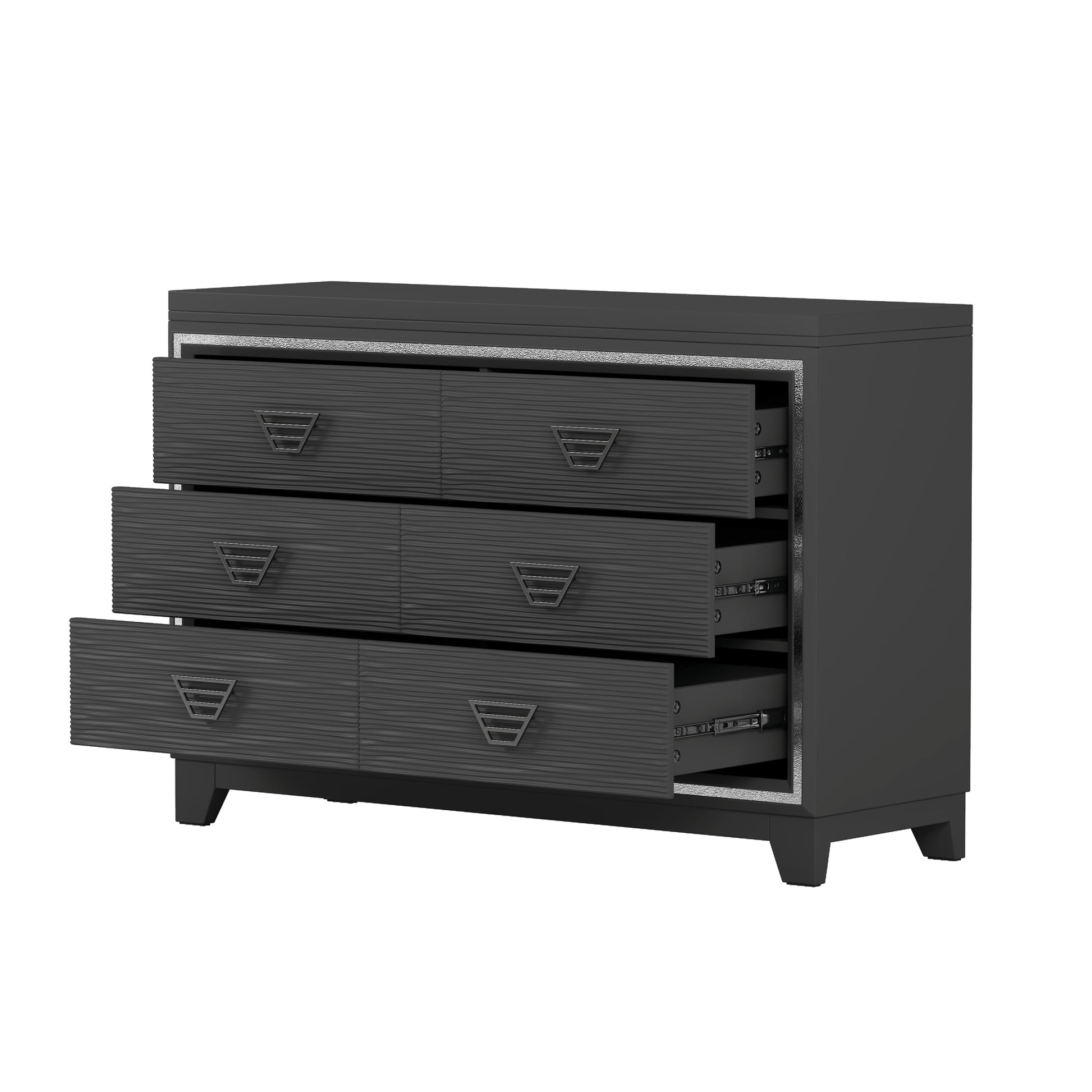 3 Pieces Bedroom Sets Queen Size Upholstered Bed With Led Lights, Nightstands And Dresser With Metal Handles And Sparkling Shiny Decoration, Black Expected Arrival Time:8.5 Queen Black 3 Piece Set Mdf Metal