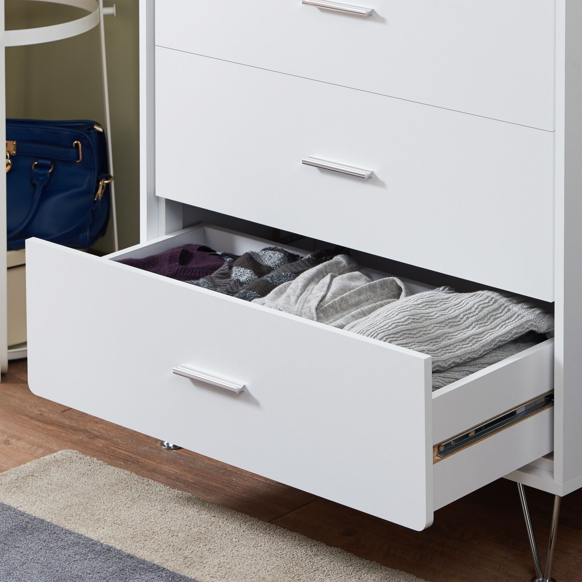 White 5 Drawer Chest With Single Handles White Bedroom Contemporary Particle Board Mdf