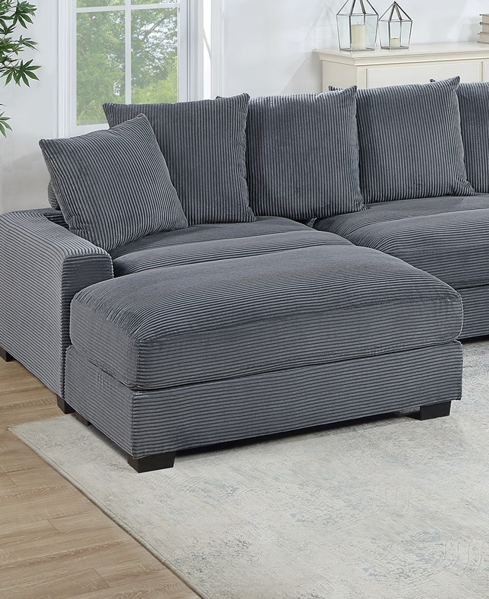 Living Room Furniture 1Pc Ottoman Dark Gray Corduroy Soft Cushion Cocktail Ottoman Wood Legs Dark Gray Primary Living Space Grey Contemporary,Modern Rectangle Corduroy