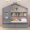 Wooden Twin Size House Bed With 2 Drawers,Kids Bed With Storage Shelf, Gray Twin Gray Solid Wood