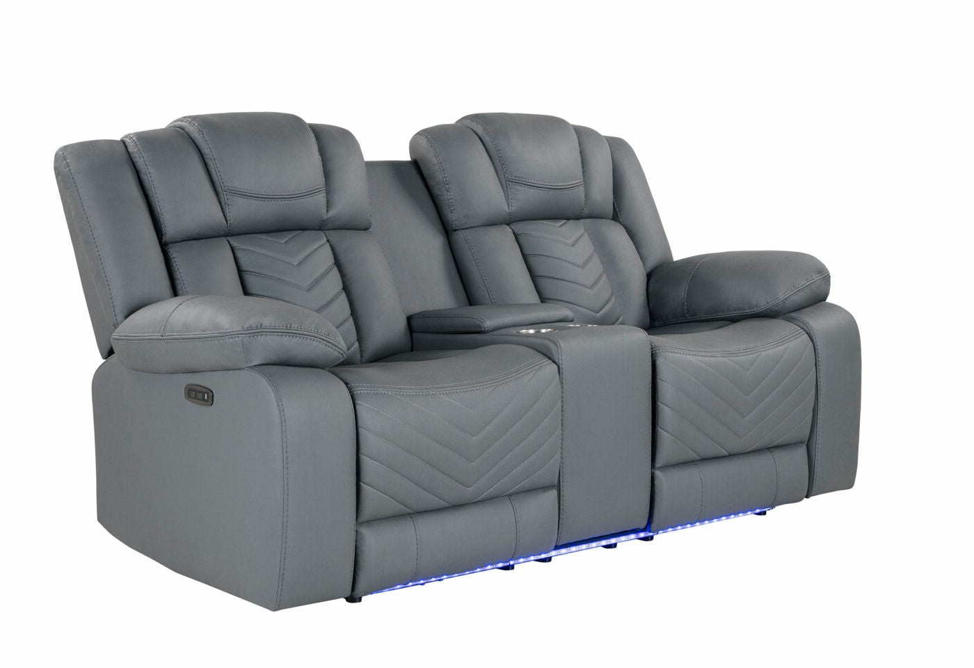 Raize Grey 10 Power Console Reclining Seat With Led Gray Fabric