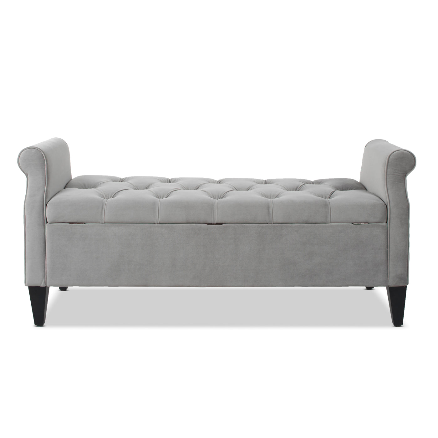 Jacqueline 57.5" Tufted Roll Arm Storage Bench, Opal Grey Velvet Gray Foam Velvet