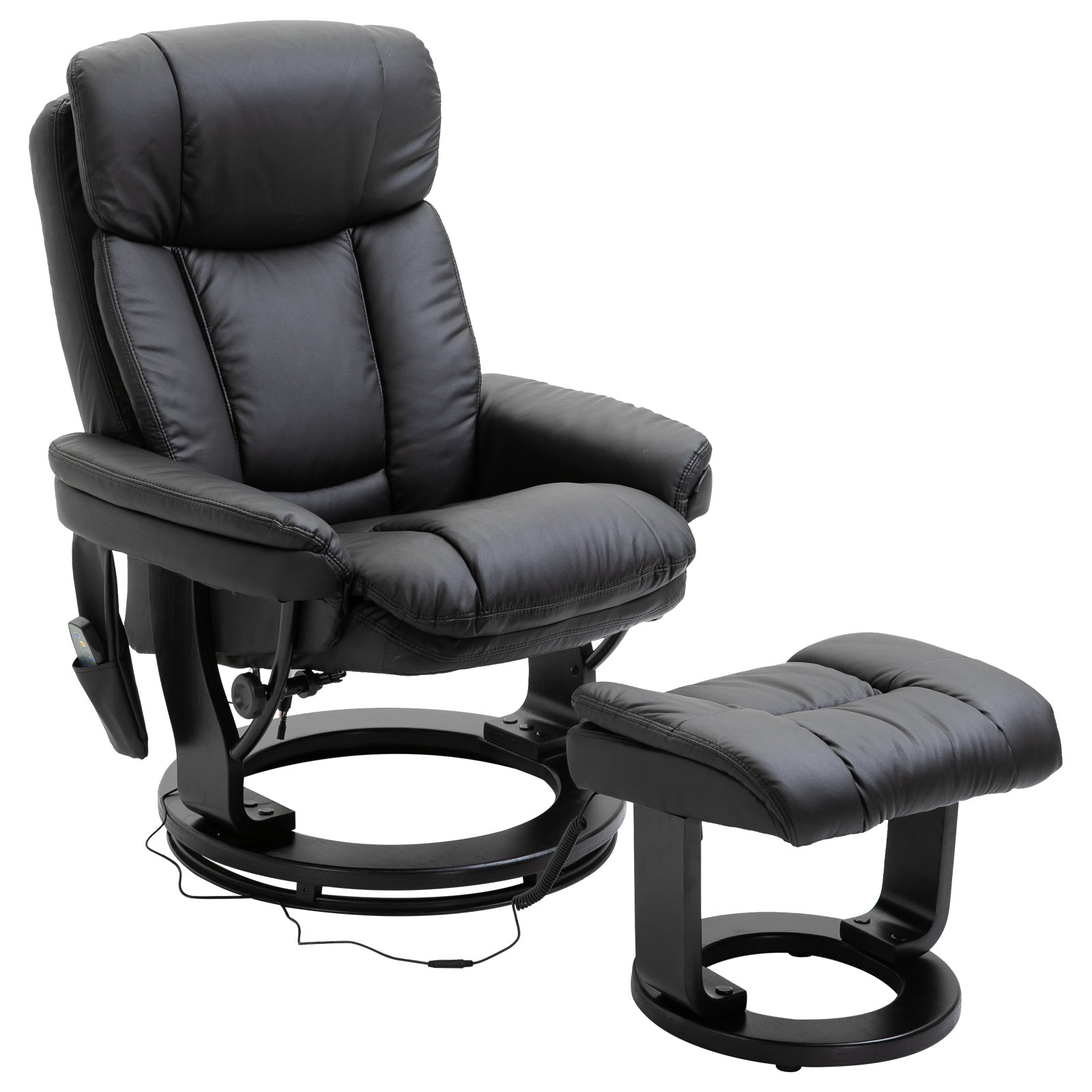 Homcom Pu Leather Massage Recliner Chair With Ottoman 10 Point Vibration Swiveling Armchair, Black Black Wood Metal