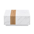 Modern 35.4 X 23.6 Inch Two Tone Coffee Table With Faux Marble And Walnut Wood Grain Finish, Rectangular Center Table With 2 Storage Drawers, Practical Cocktail Table For Living Room, White White Primary Living Space Drawers Rectangular Particle Board