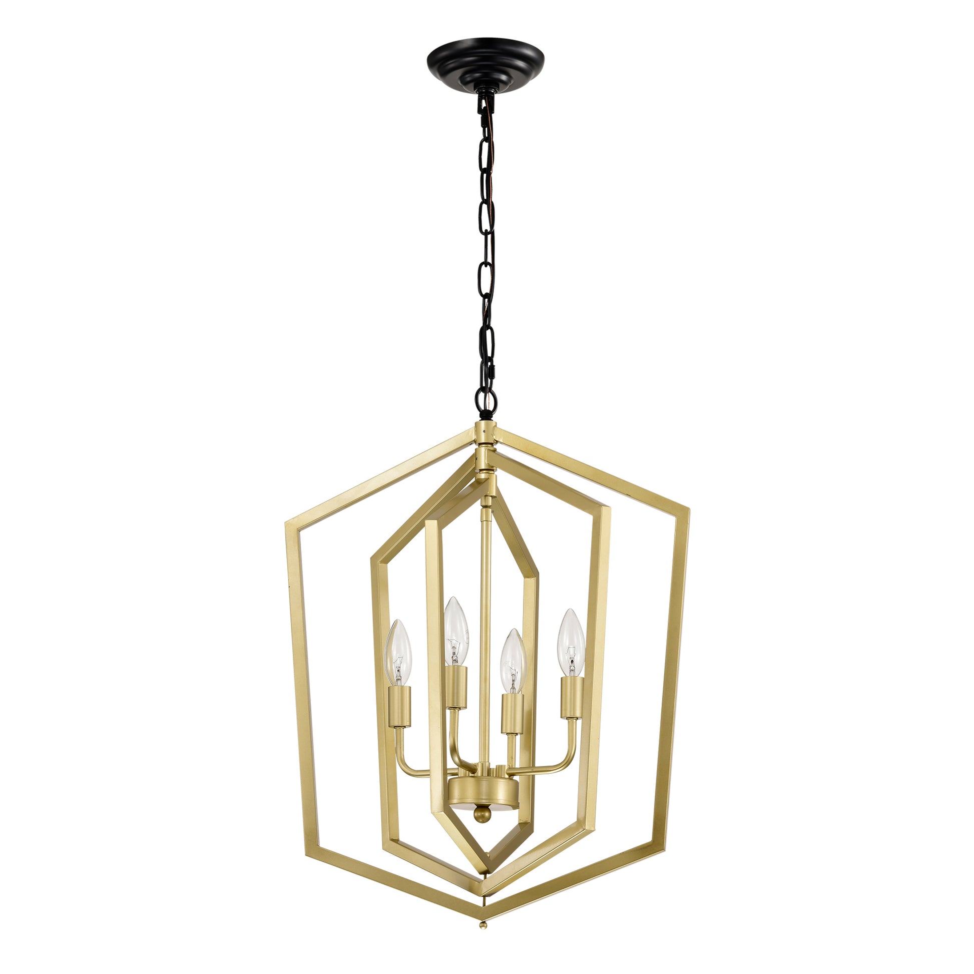 4 Light Farmhouse Kitchen Chandeliers, Vintage Cage Light Fixture Adjustable Height Chandeliers For Dining Room Hallway Foyer Entryway E12 Bulbs Not Included Gold Matte Black Gold Matte Black