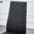 Table And Chair Set.Large Modern Rectangular Table With Brown Glass Top And Silver Metal Legs. Paired With 6 Black Chairs With Checkered Armless High Back Pu Cushion And Silver Metal Legs. Black,Silver Seats 6 Glass Metal