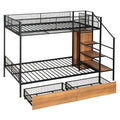 Twin Over Full Metal Bunk Bed With Drawer And Lateral Storage Ladder And Wardrobe, Black Black Metal