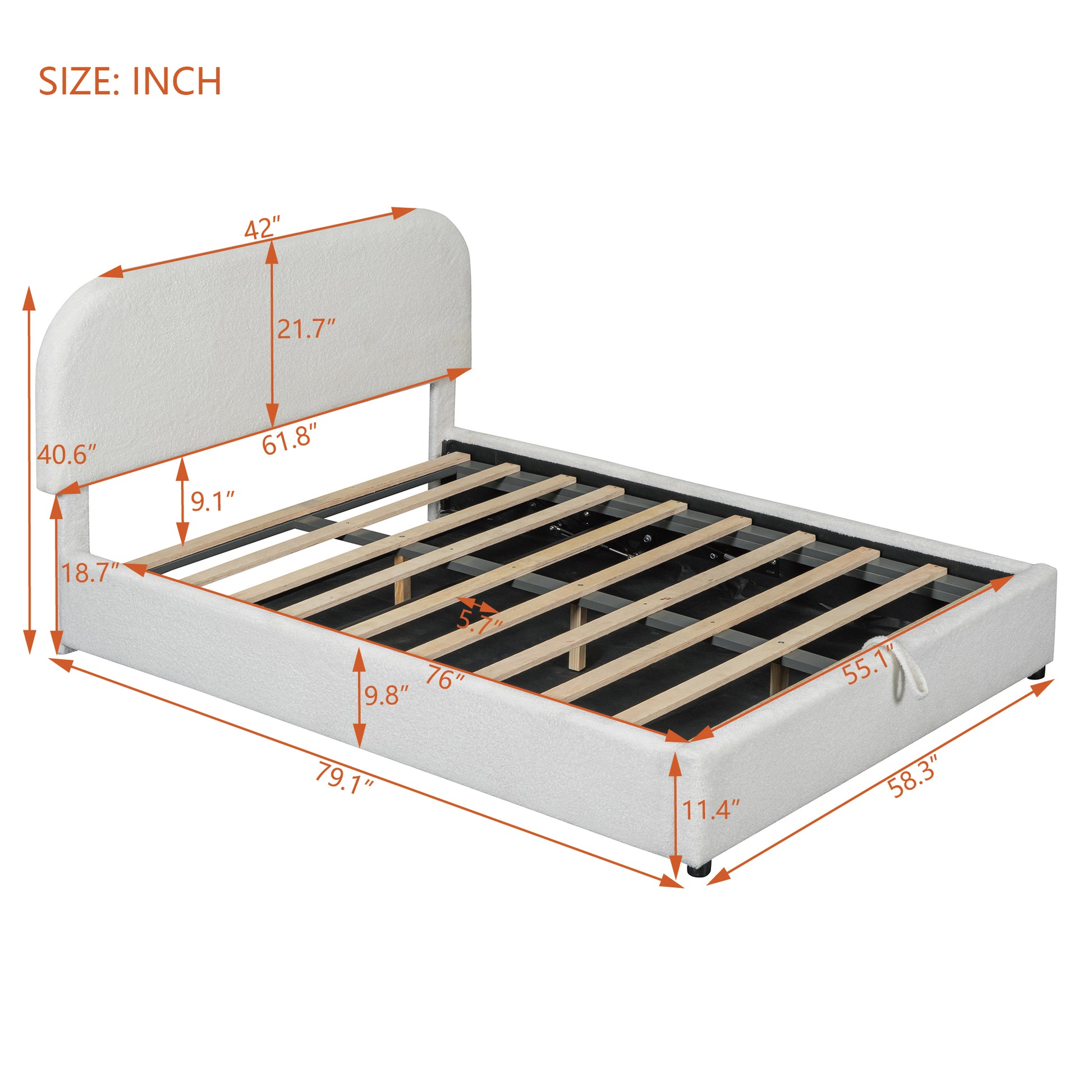 Teddy Fleece Full Size Upholstered Platform Bed With Hydraulic Storage System, White Full White Teddy